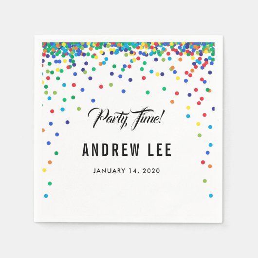 原色紙吹雪振りかける誕生日パーティー スタンダードカクテルナプキン (正面)