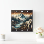 原野の渓流に近いベンガルタイガース スクエア壁時計 (ホーム)