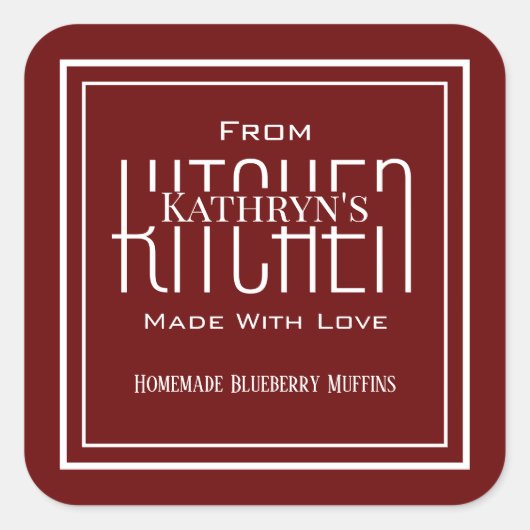 厨房パーソナライズされた自家製レッドフードラベルから スクエアシール (正面)