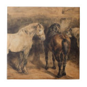 厩舎に三頭の馬 タイル (正面)