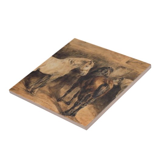 厩舎に三頭の馬 タイル (側面)