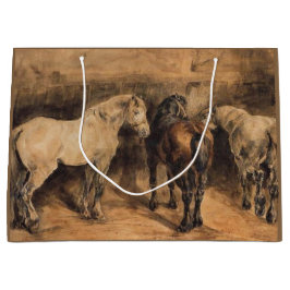 厩舎に三頭の馬 ラージペーパーバッグ