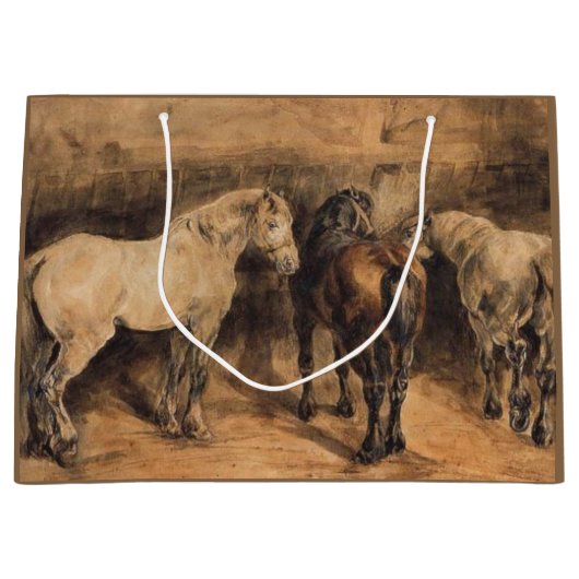 厩舎に三頭の馬 ラージペーパーバッグ (正面)