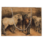 厩舎に三頭の馬 ラージペーパーバッグ (裏面)