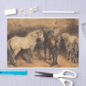 厩舎に三頭の馬 薄葉紙 (クラフト)