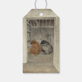 厩舎に2頭の牛（Eric Ravilious著） ギフトタグ