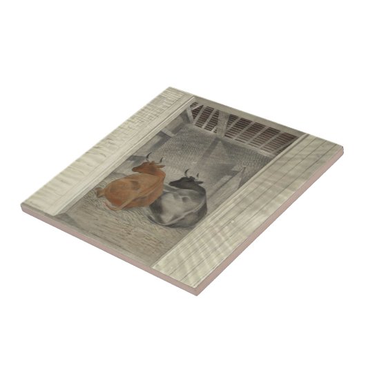 厩舎に2頭の牛（Eric Ravilious著） タイル (側面)