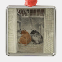 厩舎に2頭の牛（Eric Ravilious著）