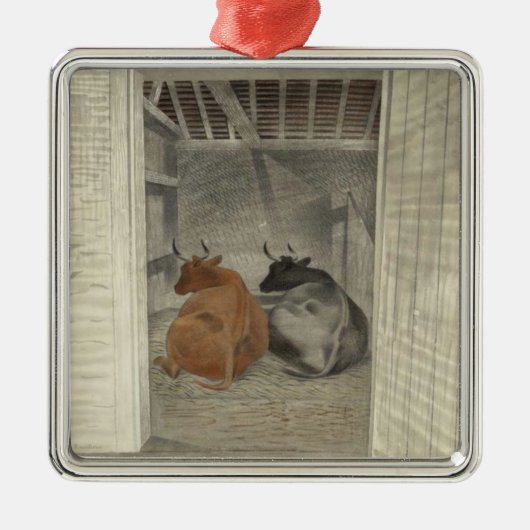 厩舎に2頭の牛（Eric Ravilious著） メタルオーナメント (正面)