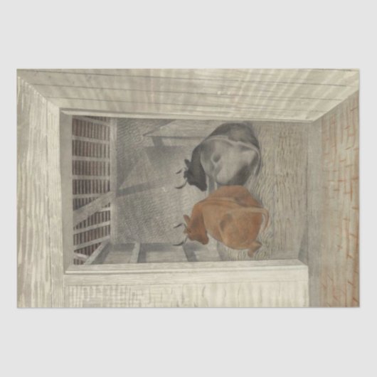 厩舎に2頭の牛（Eric Ravilious著） 薄葉紙 (正面)