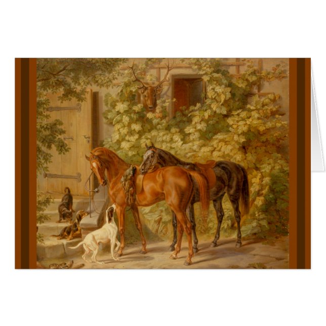 厩舎の馬と犬 (正面横)