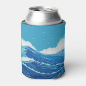 厳しい海、大きな海の波のスケッチ。 缶クーラー (缶正面)