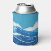 厳しい海、大きな海の波のスケッチ。 缶クーラー (缶裏面)