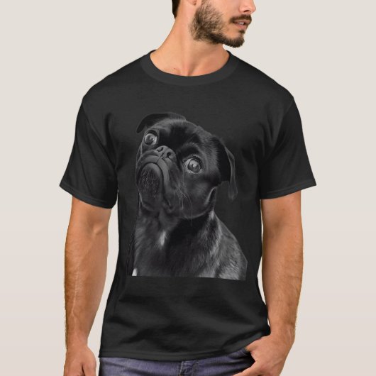 厳しい黒パグ - 面白くてかわいいパグ犬 、 Tシャツ (正面)