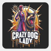 厳し熱狂するい看守の犬を連れた犬の女性 スクエアシール (正面)