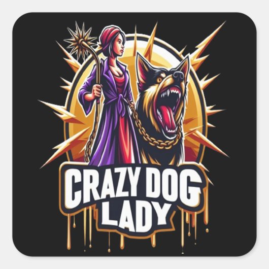 厳し熱狂するい看守の犬を連れた犬の女性 スクエアシール (正面)