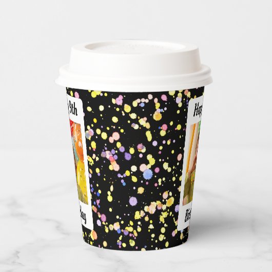 厳粛に黒い誕生日パーティカスタマイズ可能な写真 紙コップ (左)