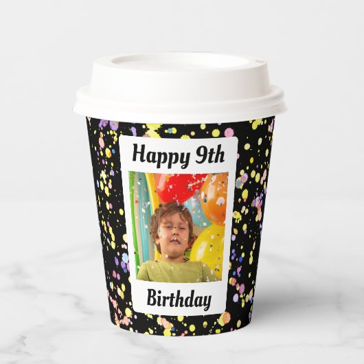 厳粛に黒い誕生日パーティカスタマイズ可能な写真 紙コップ (正面)