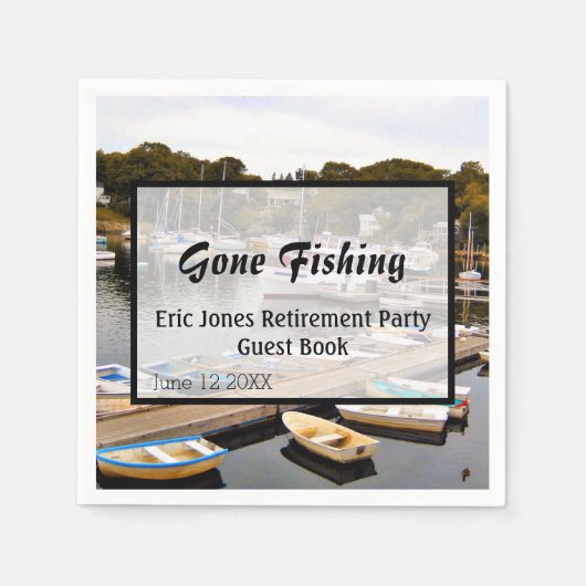 去った魚釣りの退職パーティー スタンダードカクテルナプキン (正面)