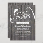 去った魚釣り木材の背景退職パーティー 招待状 (正面/裏面)