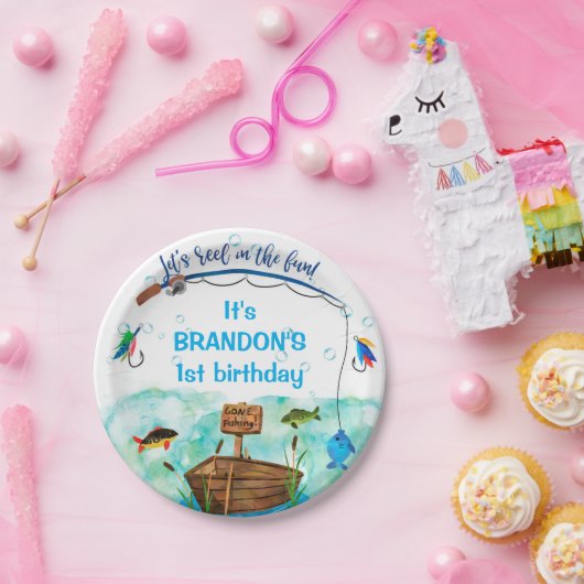 去った魚釣りO-fish-ally魚釣りをテーマにした誕生日 ペーパープレート (パーティー)