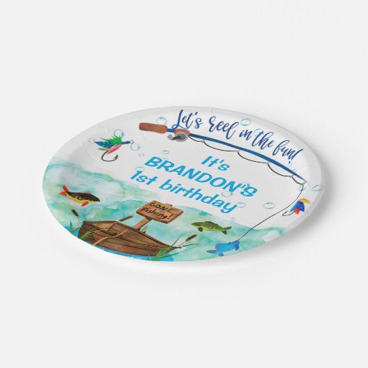 去った魚釣りO-fish-ally魚釣りをテーマにした誕生日 ペーパープレート (アングル)