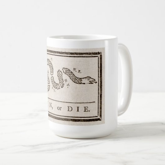 参加または死ぬラトルズナケ:漫画ベンジャミンフランクリン コーヒーマグカップ (正面右)