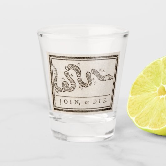 参加または死ぬラトルズナケ:漫画ベンジャミンフランクリン ショットグラス (正面)