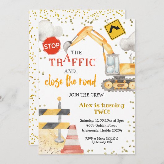 参加ザクルーボーイ建築誕生日招待状 招待状 (正面/裏面)