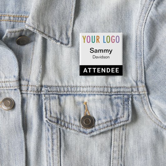 参加者の名前バッジ（ロゴ付き黒ピンバックスクエア） 缶バッジ (インサイチュ)