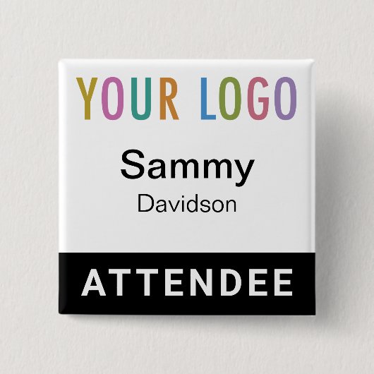 参加者の名前バッジ（ロゴ付き黒ピンバックスクエア） 缶バッジ (正面)