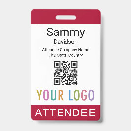 参加者名バッジQRコードイベントロゴ濃い赤 バッジ