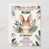 参加自然いくつかのバニーが1歳の誕生日を回している 招待状 (正面)