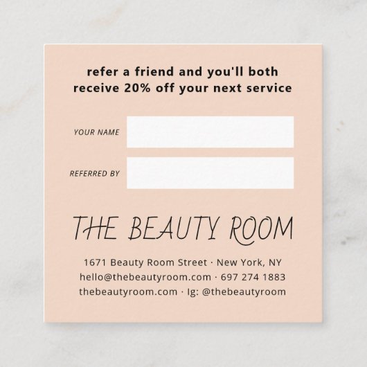 参照する友人のライトピーチかわいい手のイラストレーション 紹介カード (裏面)