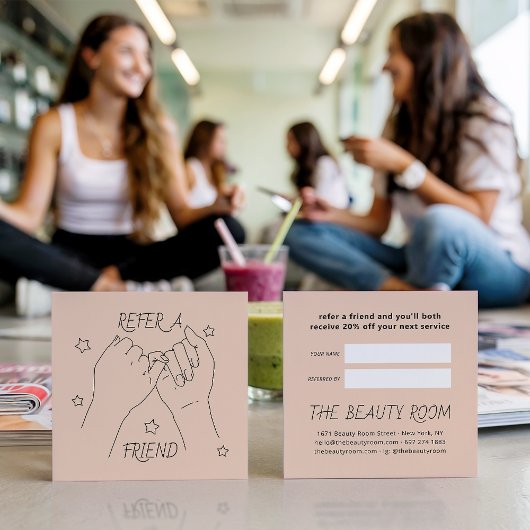 参照する友人のライトピーチかわいい手のイラストレーション 紹介カード