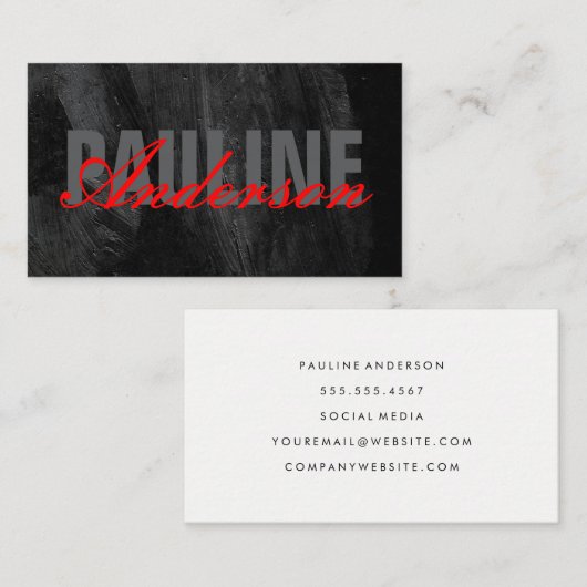 及はっきりしたびファンシー文字 | 黒のテクスチャ 名刺 (正面/裏面)