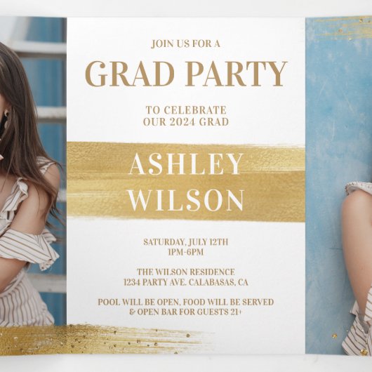 及びエレガントおもしろい金ゴールド卒業三倍招待状 三つ折りプログラム (内部中)