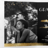 及びエレガントおもしろい金ゴールド卒業三倍招待状 三つ折りプログラム (内部最初)