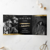 及びエレガントおもしろい金ゴールド卒業三倍招待状 三つ折りプログラム (内部)