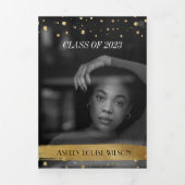 及びエレガントおもしろい金ゴールド卒業三倍招待状 三つ折りプログラム (カバー)