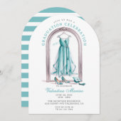 及びエレガントお洒落ティール（緑がかった色）ドレス卒業 招待状 (正面/裏面)