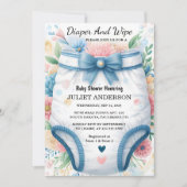 及びポストパパピンクブルーおむつ及び拭きベビーシャワー 招待状 (正面)