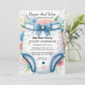 及びポストパパピンクブルーおむつ及び拭きベビーシャワー 招待状 (スタンド正面)