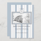 及びラッセル音のベビーの発表縞で飾ります: 青い 案内状 (正面/裏面)