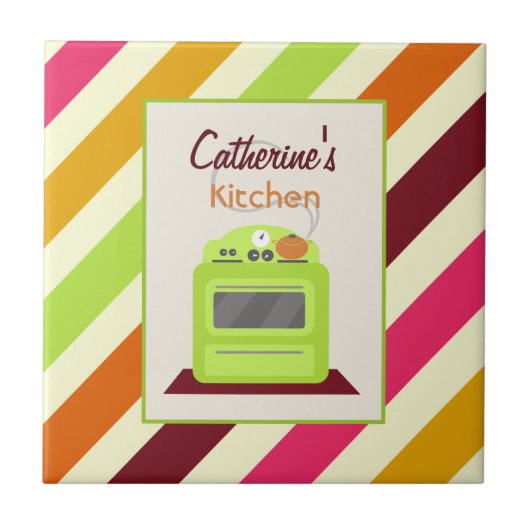 及びレトロの緑のストーブの台所タイル縞で飾ります タイル (正面)