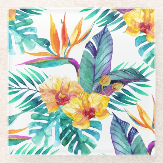 及び蘭パターン2極楽鳥 ガラスコースター (正面)