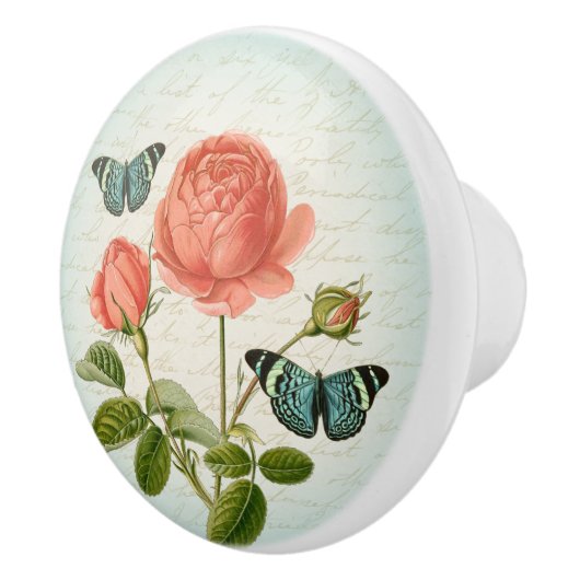 及び蝶ヴィンテージの花の陶磁器のノブは上がりました セラミックノブ (右)