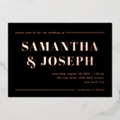 及モダンびはっきりしたタイポグラフィ |ミニマル結婚リスト 箔招待状 (正面)