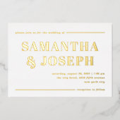 及モダンびはっきりしたタイポグラフィ |ミニマル結婚リスト 箔招待状 (正面)