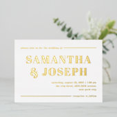 及モダンびはっきりしたタイポグラフィ |ミニマル結婚リスト 箔招待状 (立ち正面)